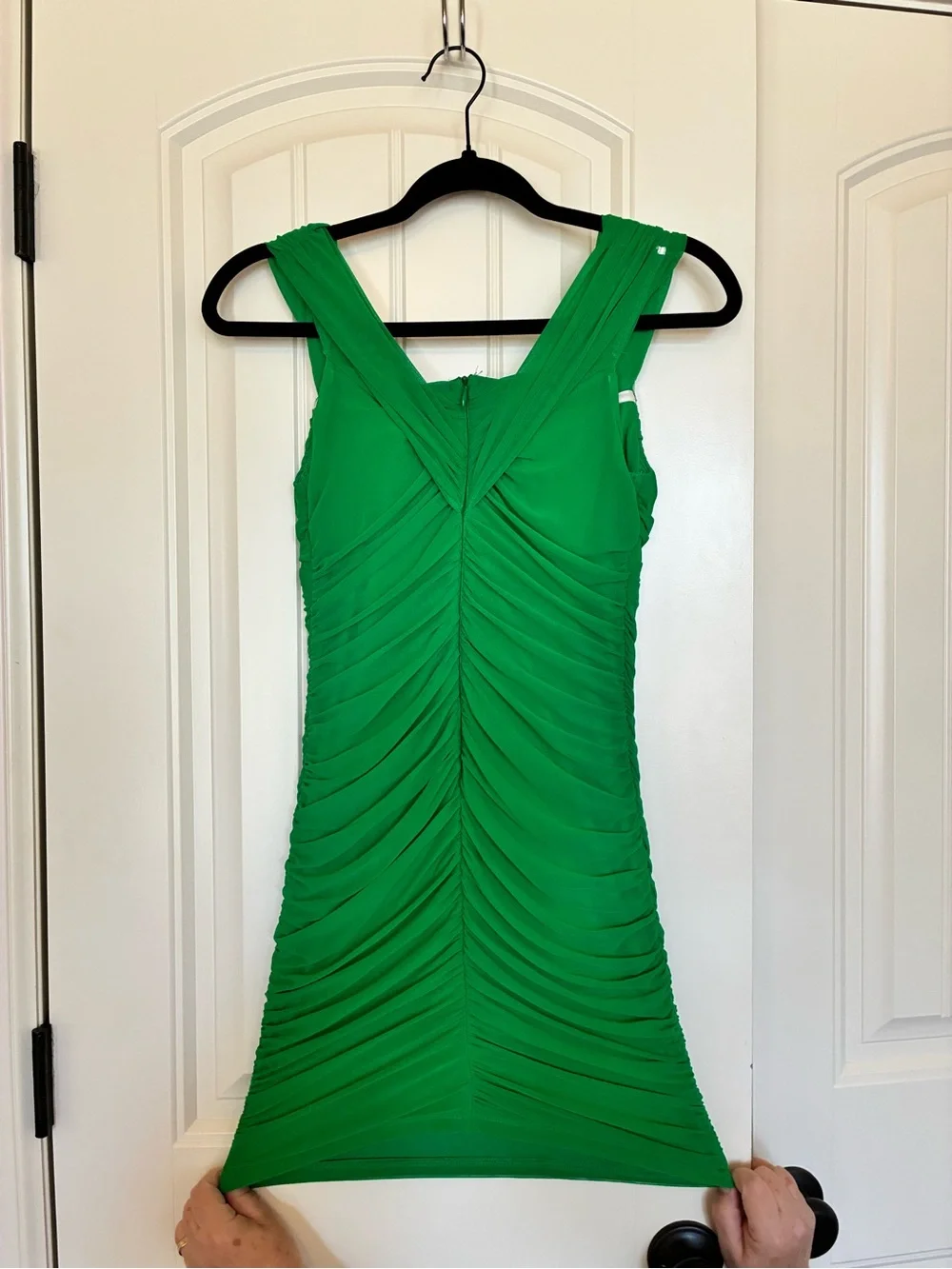Sleeveless Green Ruched V-Neck Mini Dress